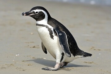 Obraz premium Magellanic Penguin on Patagonia Beach: A Glimpse of Life in Nature's Cold Embrace
