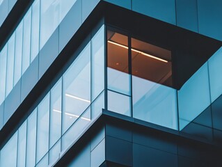 Modern Office Building Exterior Detail with Glass Facade and Unique Architectural Design Elements