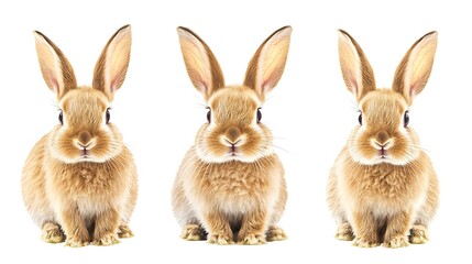 Fototapeta premium Set of three watercolor brown adorable rabbit paintings on white background clipart pack 