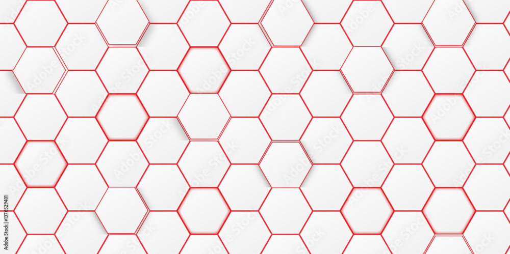 Aufkleber abstract hexagonal pattern background, white & red 3d design. abstract white hexagon with red colour