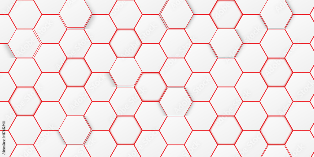 Aufkleber abstract hexagonal pattern background, white & red 3d design. abstract white hexagon with red colour
