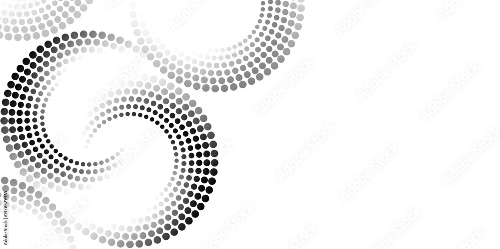 Poster abstract halftone swirl pattern background. black and white dotted spiral design. vector.