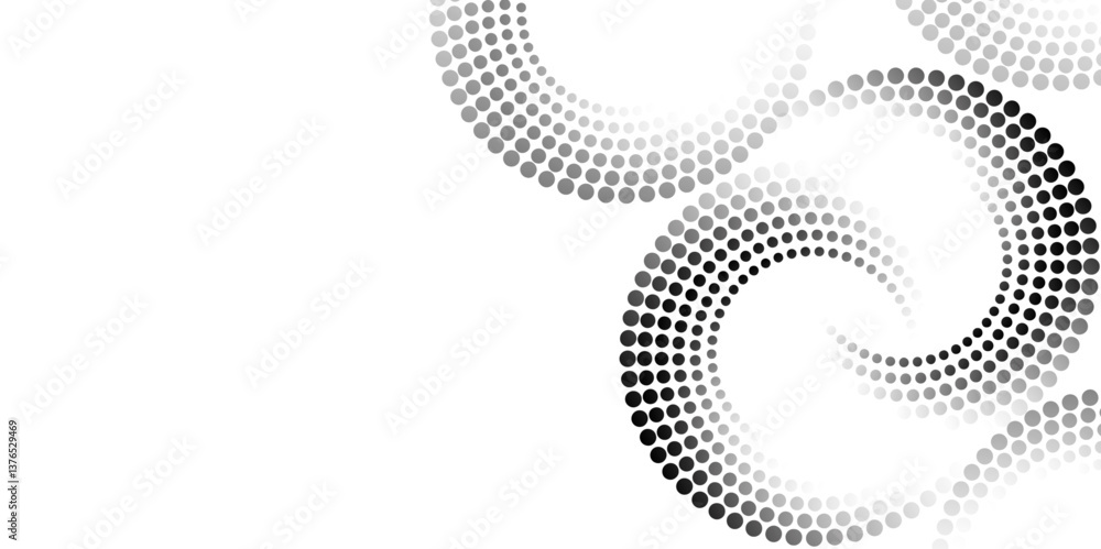 Poster abstract halftone swirl pattern background. black and white dotted spiral design. vector.