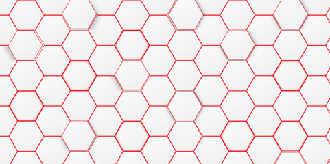 Abstract Hexagonal Pattern Background, White & Red 3D Design. Abstract white hexagon with red colour. Hexagon. Vector. 