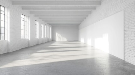 Bright Empty Loft Space with Concrete Floor and Brick Walls Design