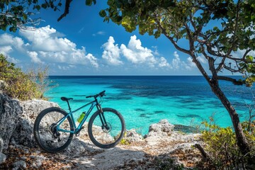 Fototapeta premium A Stunning Cenote Overlooking the Turquoise Caribbean Sea in Cozumel, Mexico