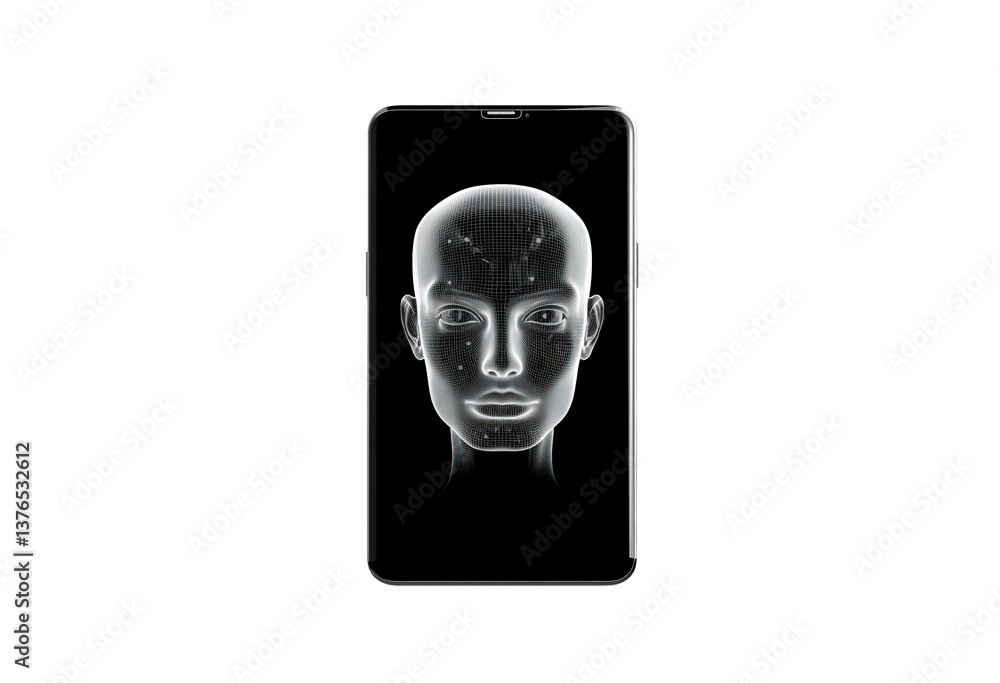 Aufkleber innovative smartphone displaying futuristic holographic facedigital representation of a human head d