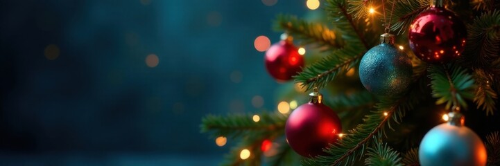 Christmas tree with colorful ornaments and lights , winter, tree