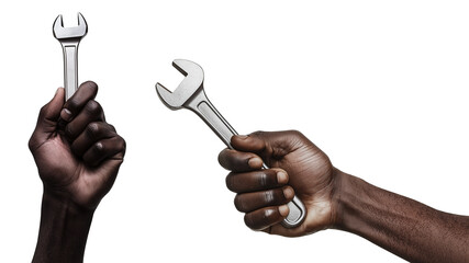 hand holding mechanical tool, wrench