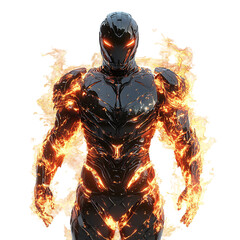 3D Character of a Man in Suit with Flames Isolated on Transparent Background