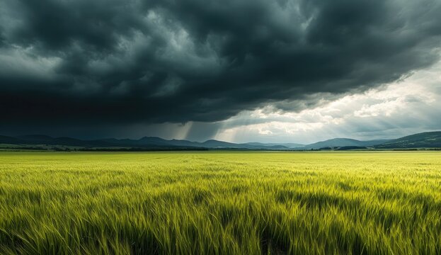 Vast field under dramatic sky