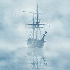 Obraz premium Gentle Watercolors Show Tall Ship In Mist