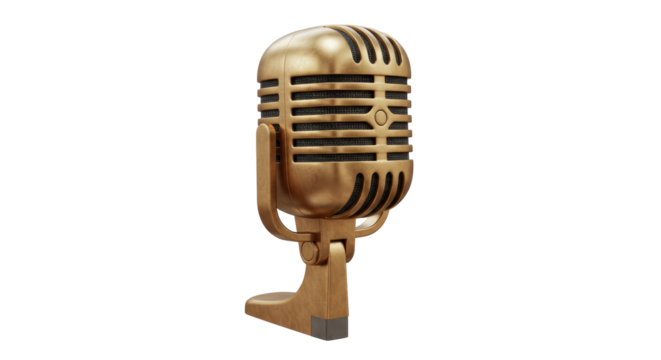 Isolated Vintage Golden Microphone Classic