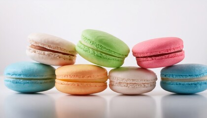 Obraz premium Colorful assortment of french macarons stacked in various flavors and pastel colors