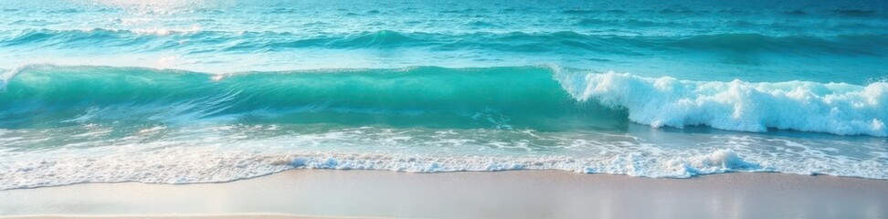 Serene ocean waves gently lap against the shore, serene atmosphere, wavy ocean