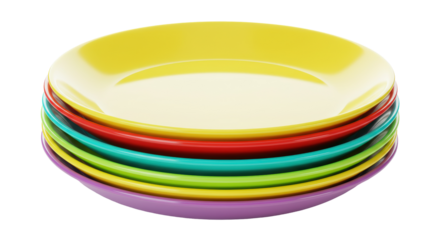 Isolated Stack of Colorful Plates