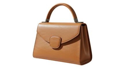 Isolated Brown Leather Handbag with Metal Clasp