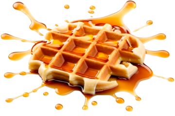 golden wafer with honey on white background