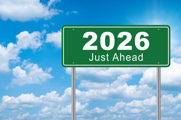 Image of a signpost pointing in the direction of the year 2026