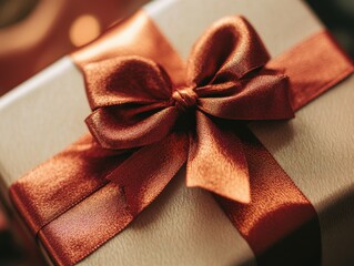 Close-up of a Work Anniversary Gift Box with a Beautiful Bow - Symbol of Appreciation and Recognition