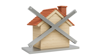 Isolated House with X Symbol Denoting Demolition or Cancellation