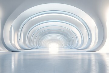 Obraz premium Futuristic Corridor With Smooth Arches and Bright Lighting Creating a Serene Atmosphere