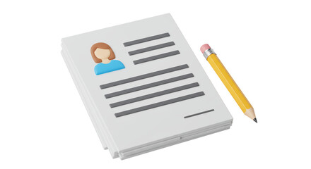 Isolated Stack of Resumes with Pencil