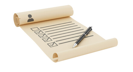 Isolated Checklist on Scroll with Pen Marking Completed Tasks