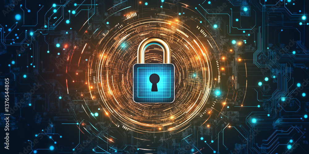 Aufkleber high-tech lock icon on digital circular interface representing data protection