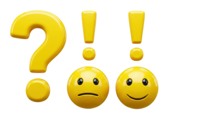 Isolated Question Mark and Exclamation Points with Happy and Sad Emojis