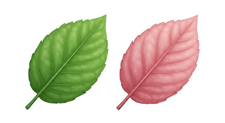 Isolated Two Green and Pink Leaves Illustration