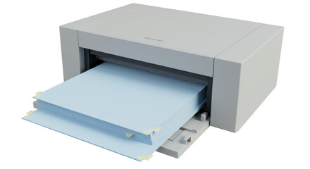 Isolated Printer with Stack of White Paper Sheets