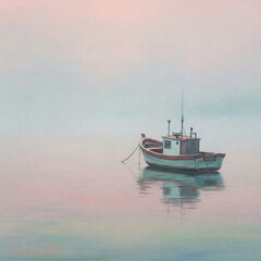 Fototapeta premium Soft Horizon With Anchored Morning Boat