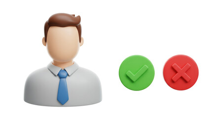 Isolated Man Portrait With Check And X Sign