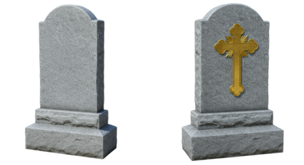 Isolated Grey Gravestone With Gold Cross
