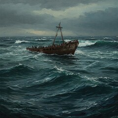 Obraz premium Haunting Marine Scene With Submerged Wreck