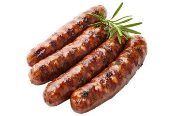 Pork sausages isolated on transparent background