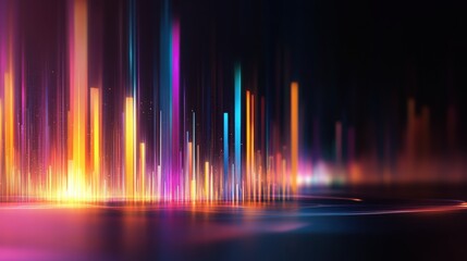 Vibrant light patterns abstract art digital artwork dark background wide angle visual rhythm