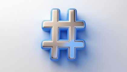 Obraz premium 3d Blue and silver hastagh symbol isolated on white background