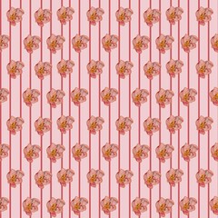 seamless pattern in pink stripes with flowers and berries on pink background, 5000x5000 pxl, summer inspo, digital art, paper, textile inspo