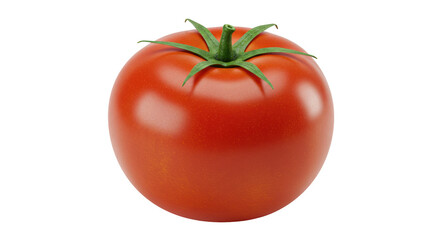 Isolated Ripe Red Tomato with Green Stem and Smooth Texture