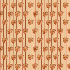 seamless pattern in orange stripes with flowers and berries on light yellow background, 5000x5000 pxl, summer inspo, digital art, paper, textile inspo