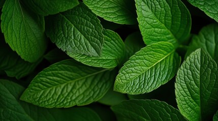 Lush green mint leaves close-up photography natural environment macro view botanical concept