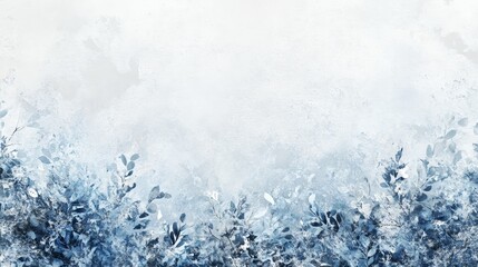 Fototapeta premium Frosty Blue Botanical Winter Wonderland - Serene winter scene, frosty leaves, cool blue hues, tranquil nature, icy texture. Symbolizes peace, serenity, winter magic, frozen beauty