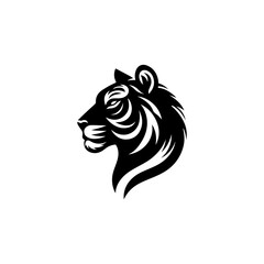 Black and white horse with a vector lion head design, tribal tattoo style, featuring a wild and elegant silhouette with a mane, symbolizing beauty and strength in nature