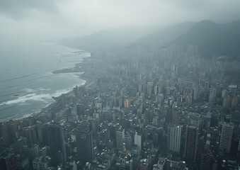 Coastal Cityscape with Rainy Day.
