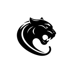 Black silhouette of a tiger head vector design, wild animal tattoo logo symbol