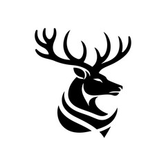 Deer head silhouette vector illustration with antlers and horns in a cartoon style