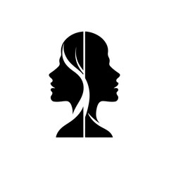 Silhouette of a woman and a girl in profile with abstract artistic elements