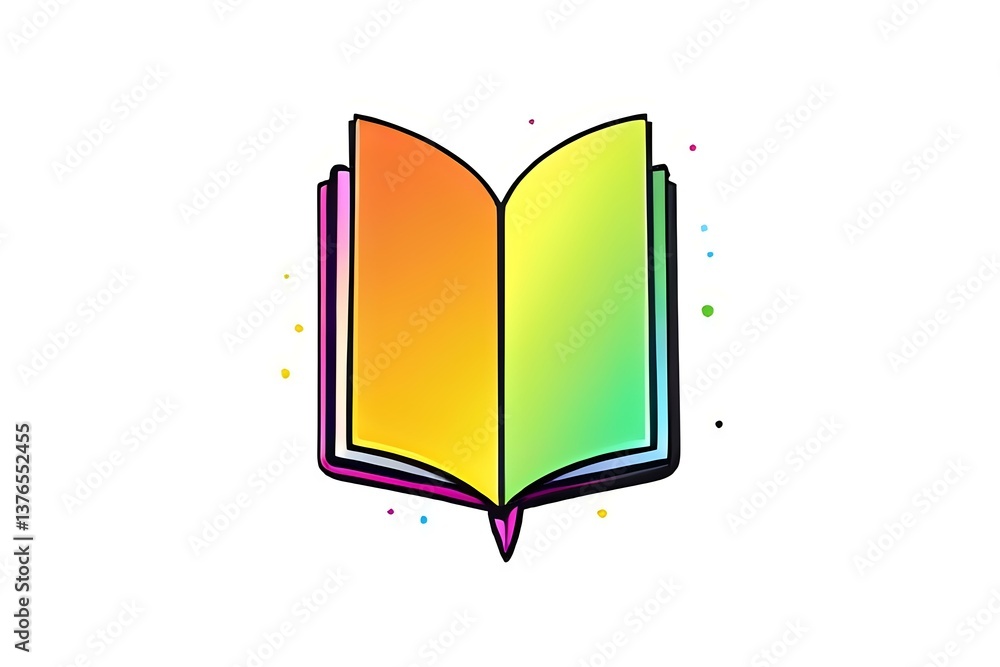 Aufkleber open book with vibrant rainbow gradient pages and simple outline style on white background, colorful